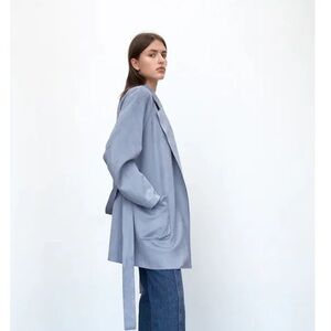 NWT Zara Dusty Blue Lightweight Blazer Size S